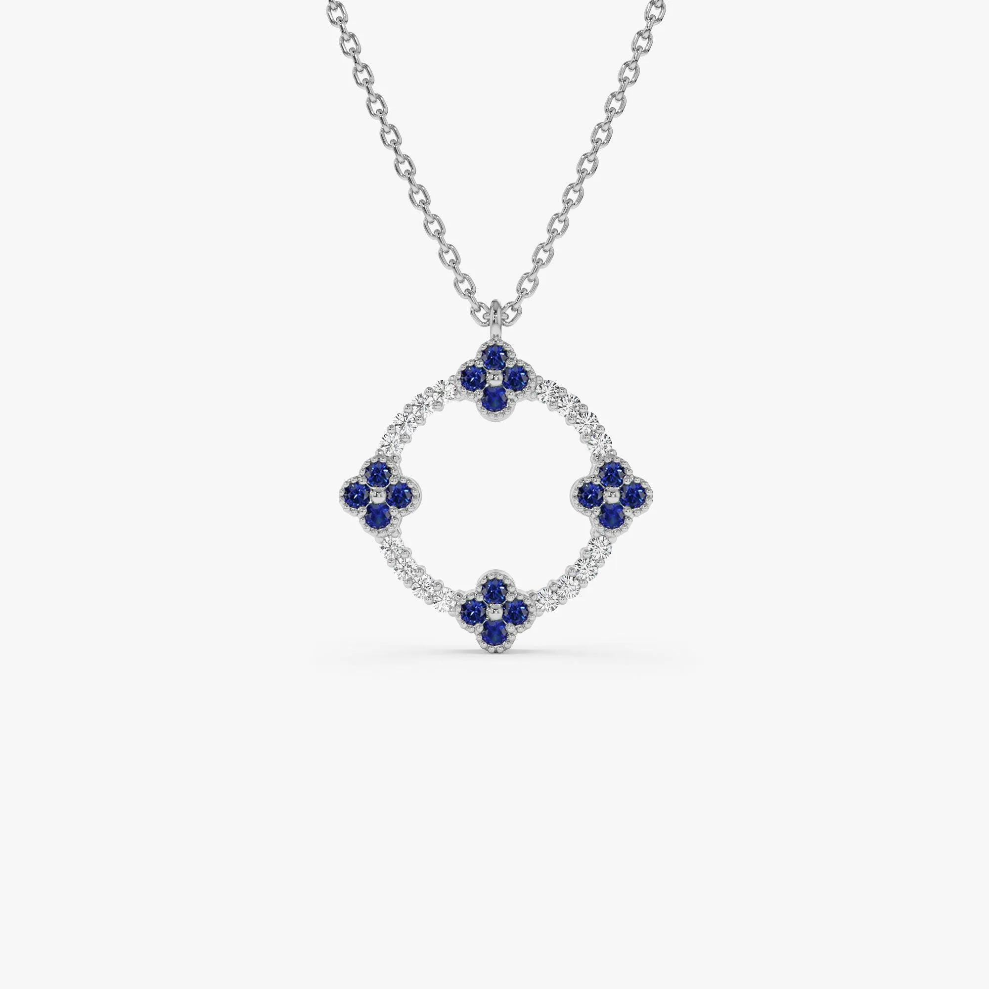 14k Diamond and Sapphire Clover Necklace