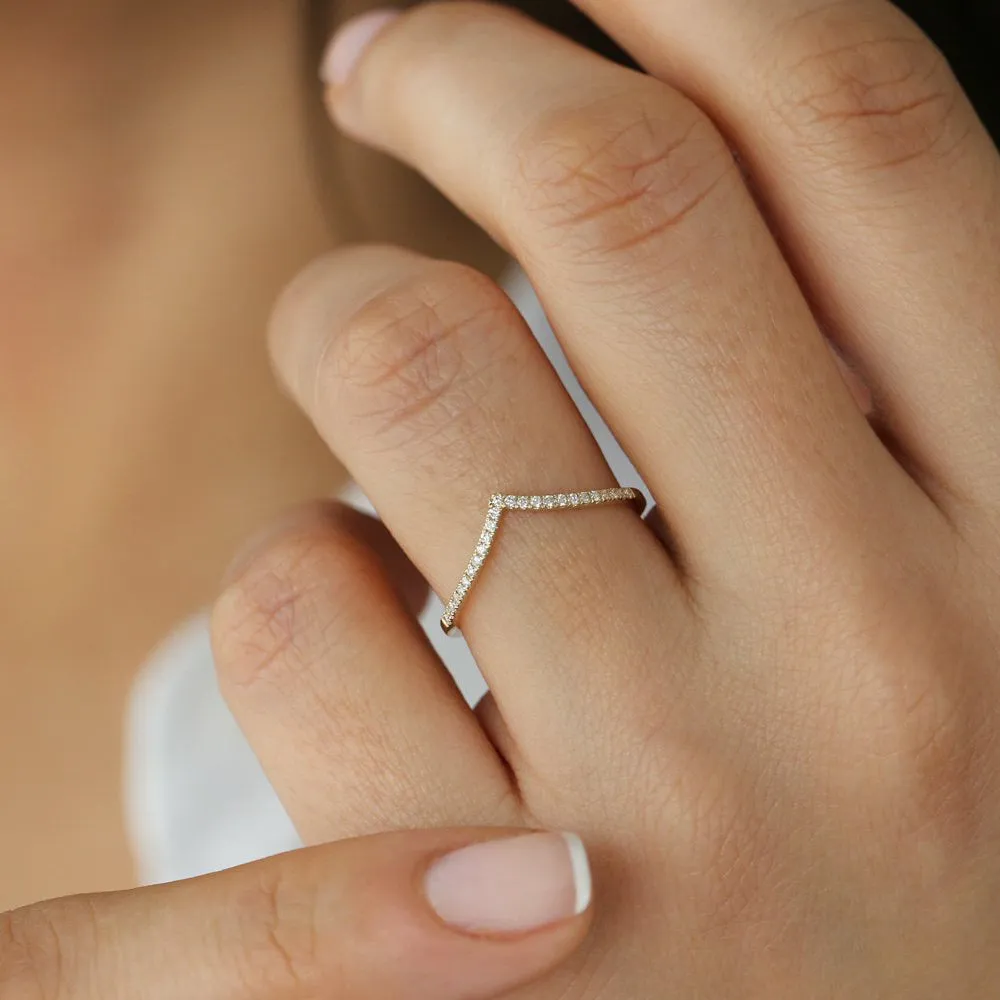 14K Gold Diamond Chevron Ring