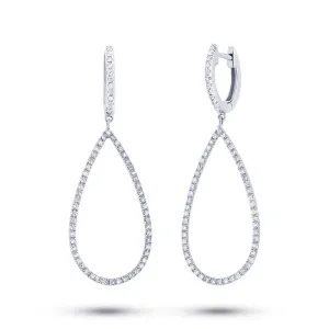 14K White Gold Diamond Open Pear Shaped Dangle Earrings