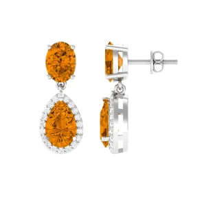 4.5 CT Citrine and Diamond Dangle Drop Earrings