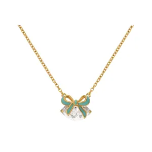 Amelia Bow Necklace Turquoise Enamel, Clear CZ and Gold