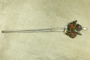 Antique Silver Chinese Hairpin With Coral