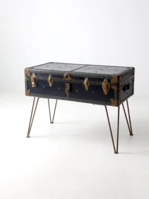 antique steamer trunk with hairpin legs