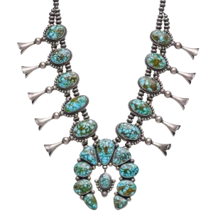 Birdseye Kingman Turquoise Squash Blossom Necklace | Paul Livingston