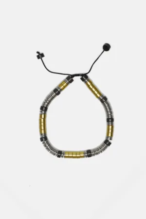 Brass   Onyx   Steel Disks Beaded Bracelet