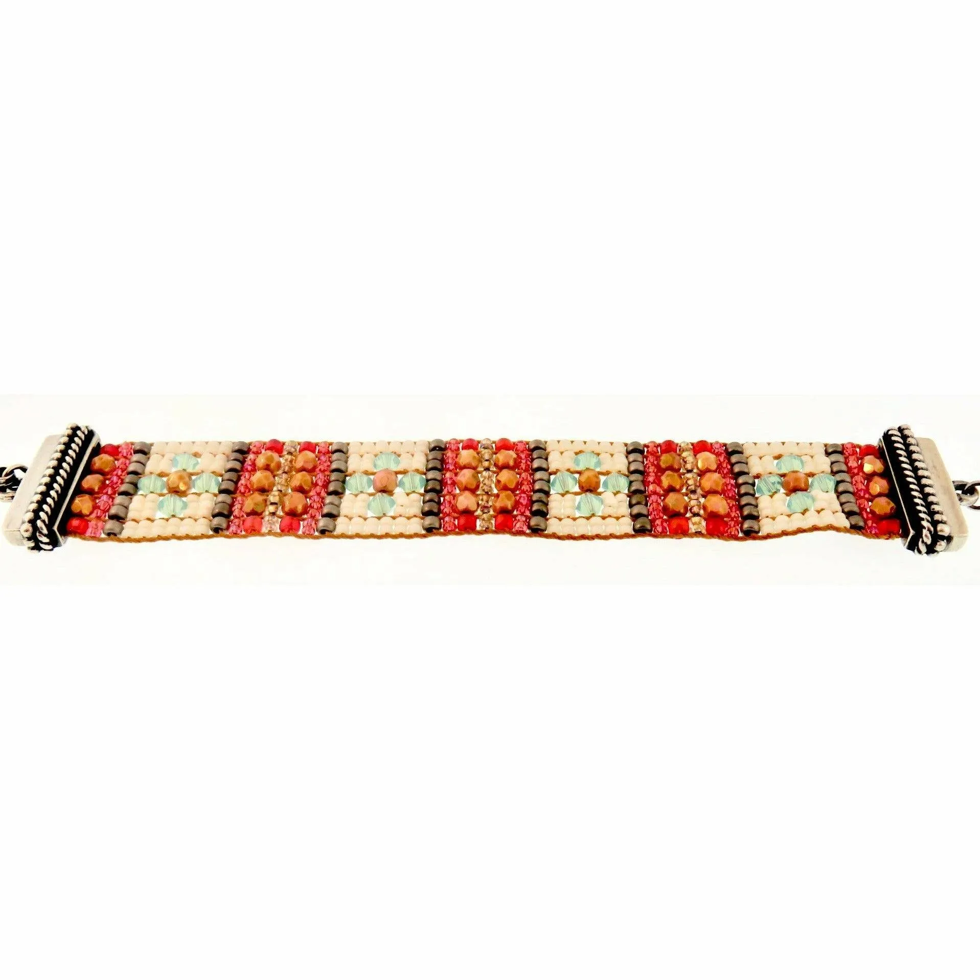 Chili Rose Coral & Cream Silver Tip  Beaded Bracelet