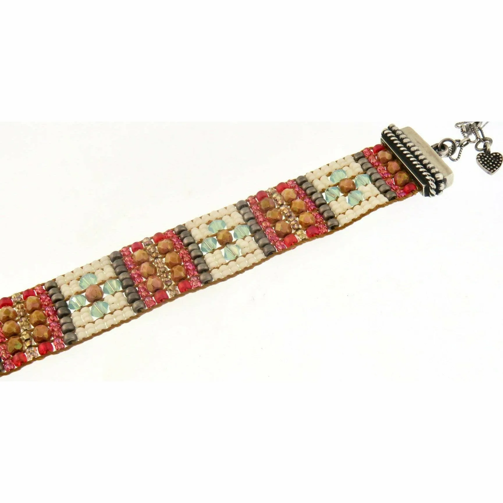 Chili Rose Coral & Cream Silver Tip  Beaded Bracelet