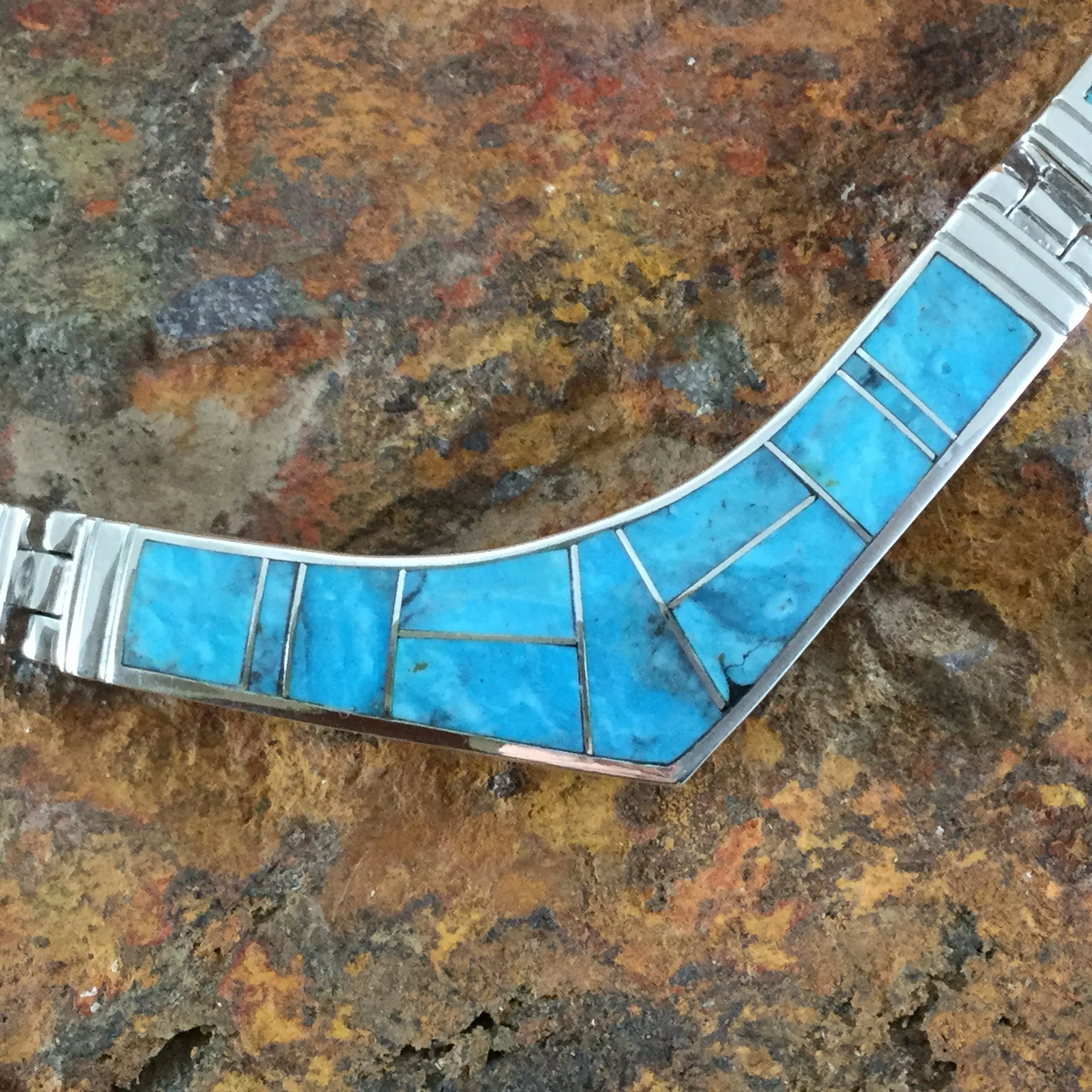 David Rosales Morenci Turquoise Inlaid Sterling Silver Necklace