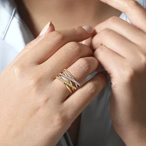Diamond Multi-Cross Over Band in 14K Two Tone Gold