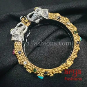 Dual Tone Elephant Theme Silver Oxidized Bangles