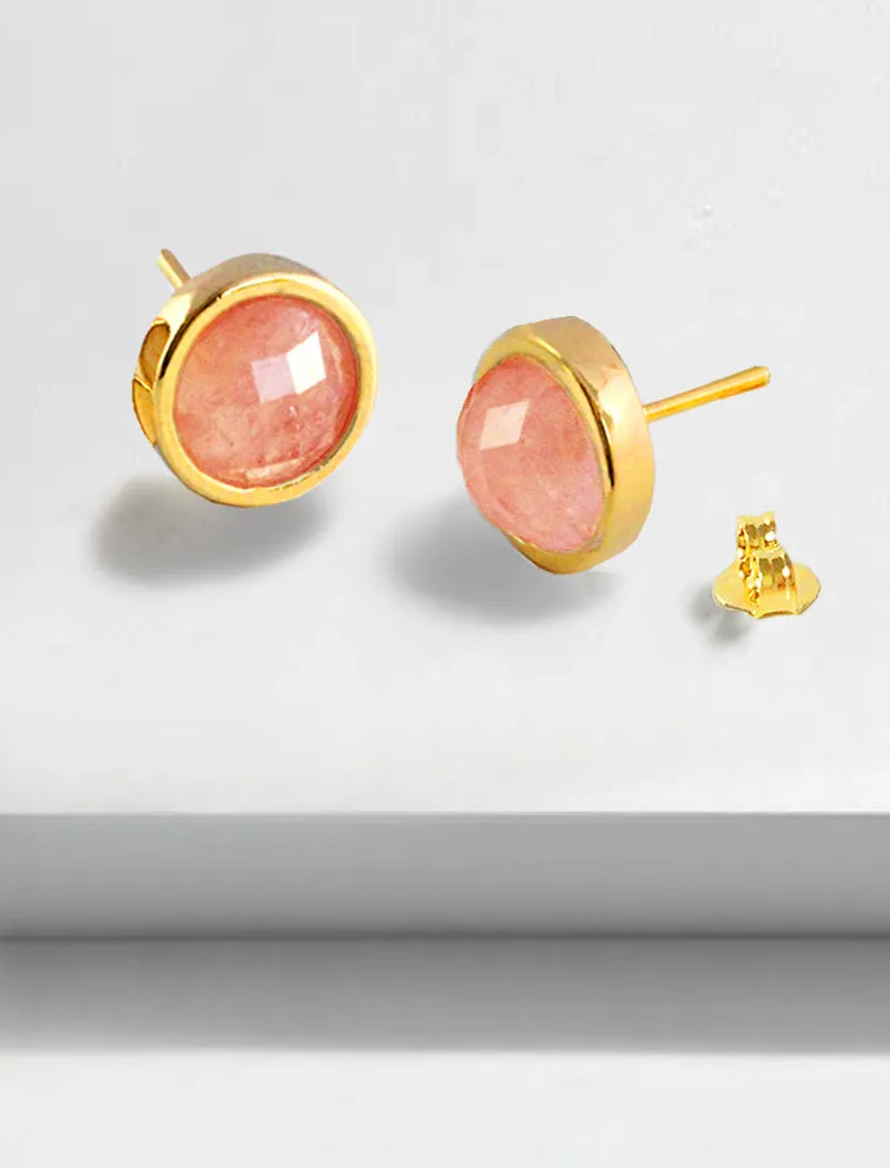 FIRE Pink Coral Gemstone 24K Gold Studs