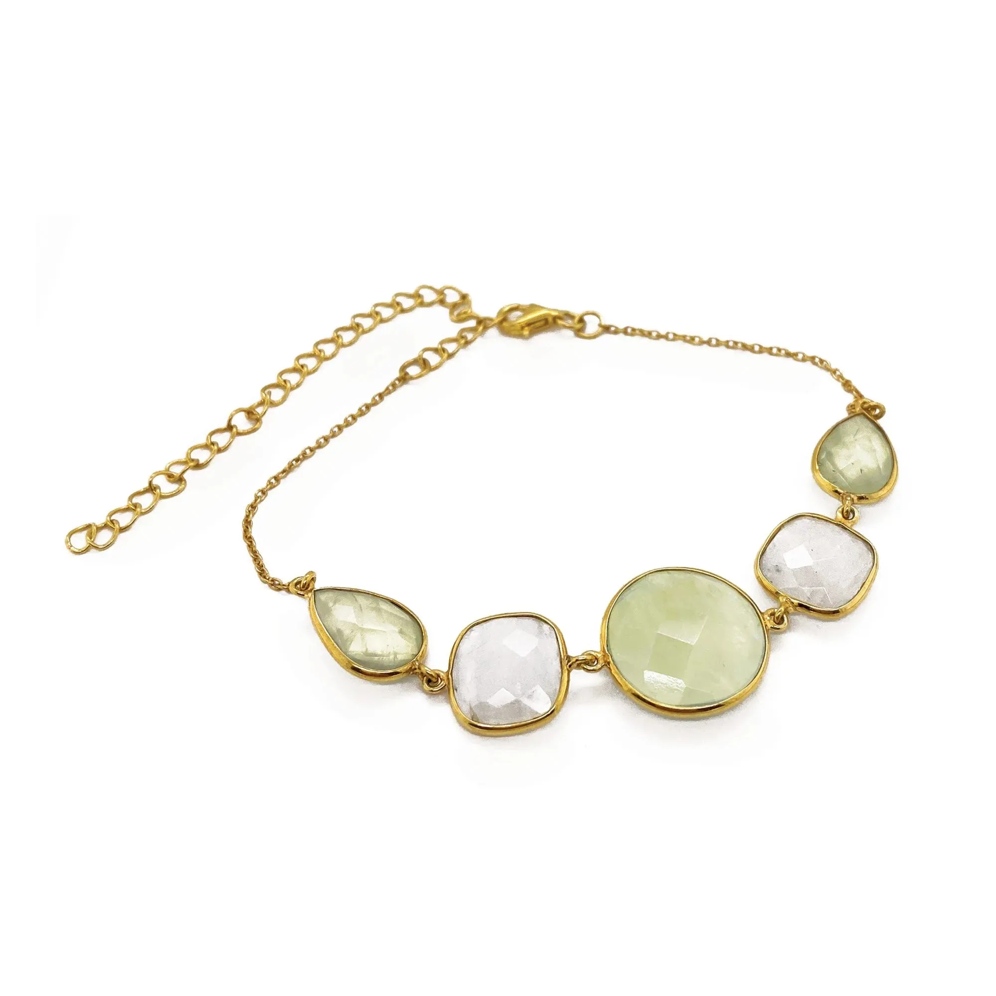 Gemstone Bracelet with Rose Quartz & Rainbow Moonstone, Semi Precious Jewellery, PHANTOM