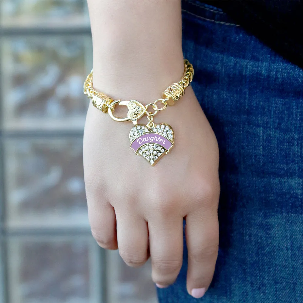 Gold Lavender Daughter Pave Heart Charm Braided Bracelet