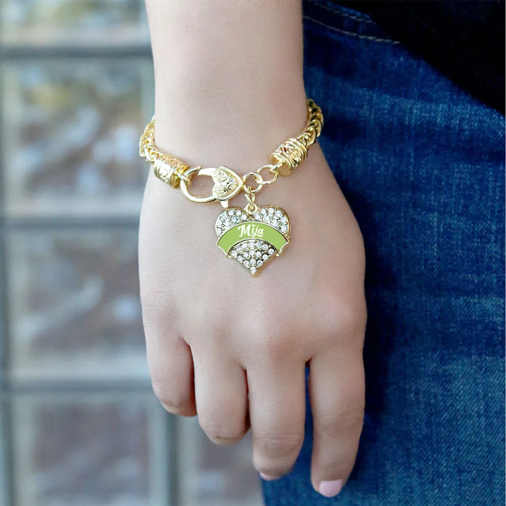 Gold Sage Green Mija Pave Heart Charm Braided Bracelet