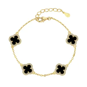 Iced Flora Black Clover Bracelet - Gold