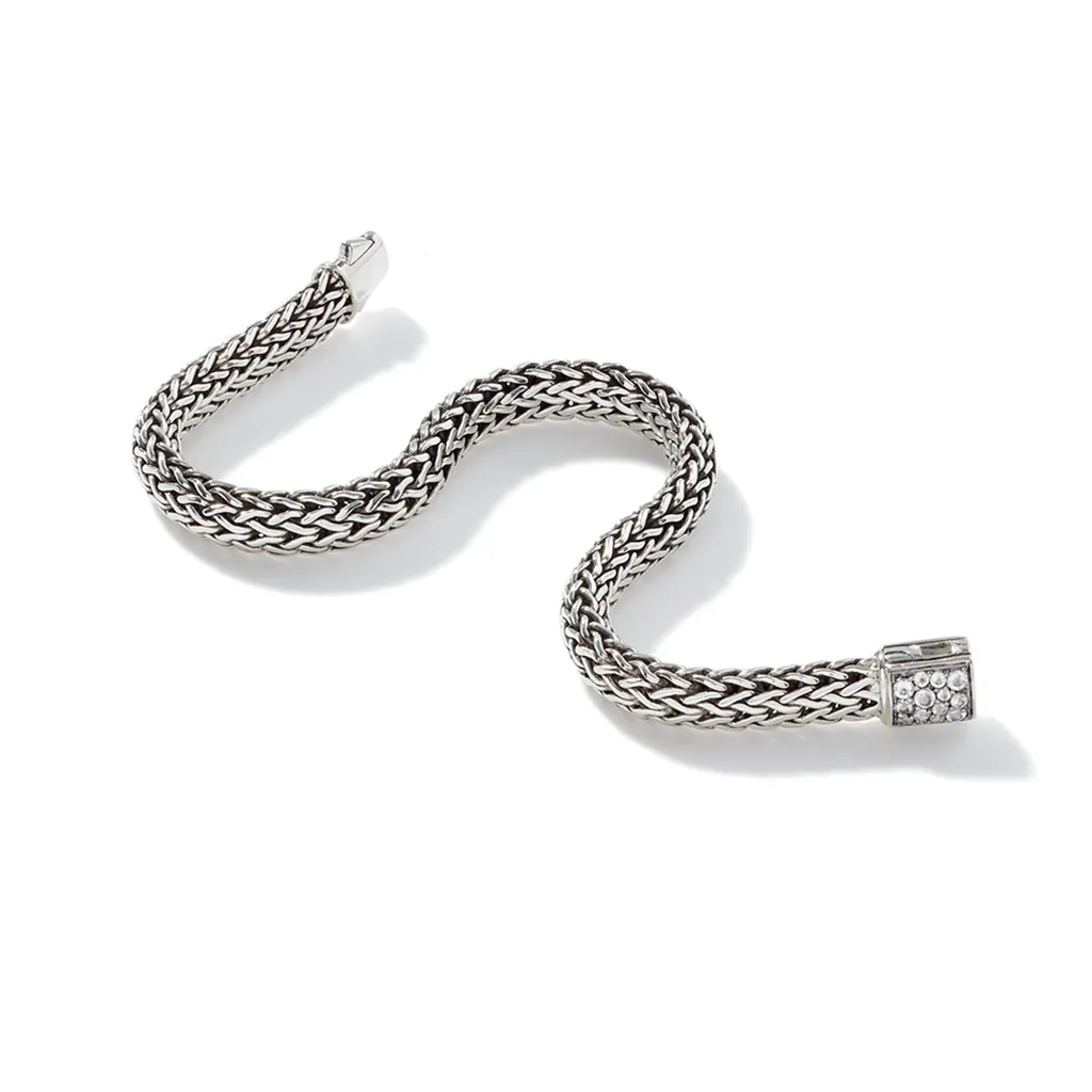 John Hardy Classic Chain Silver Small Reversible Bracelet 6.5mm with Pusher Clasp with Treated Black Sapphire and Rainbow Moonstone