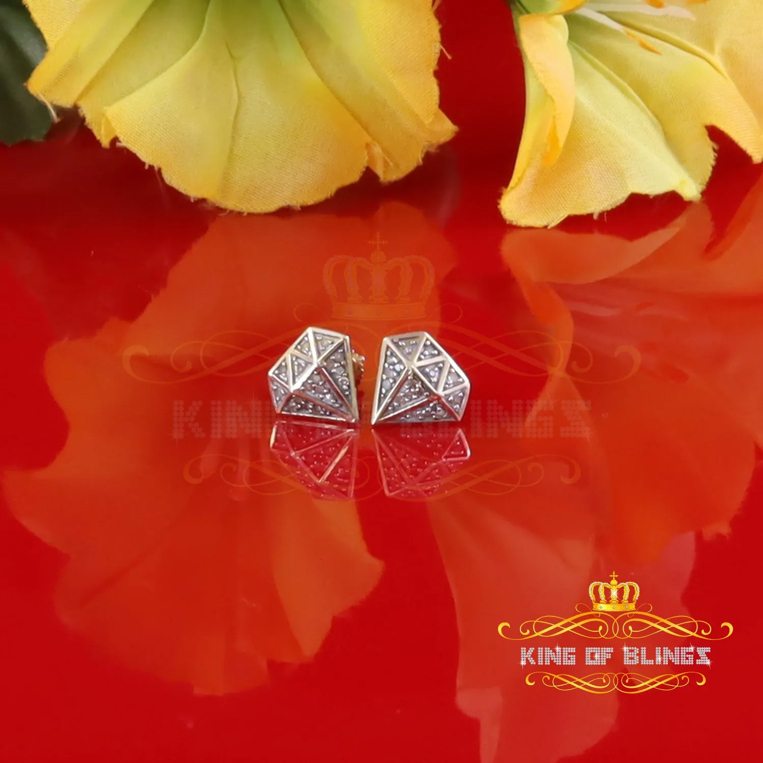 King of Blings-925 Sterling Silver Diamond 0.10ct Yellow For Men's/Womens Hip Hop Stud Earring