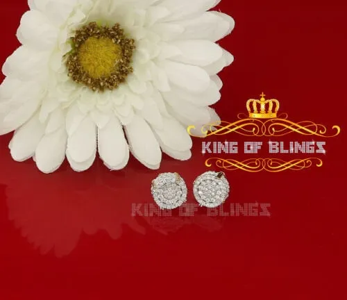 King of Bling's 925 Yellow Sterling Silver 1.32ct Cubic Zirconia Women's Hip Hop Round Earrings