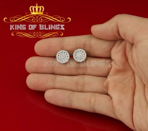 King of Bling's 925 Yellow Sterling Silver 1.32ct Cubic Zirconia Women's Hip Hop Round Earrings