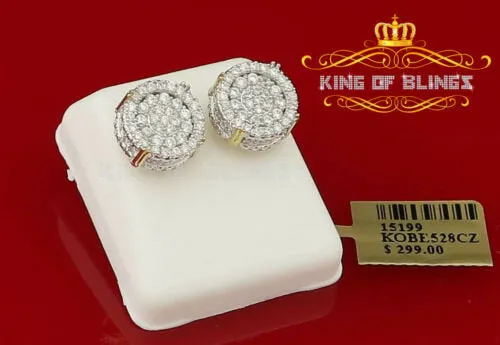 King of Bling's 925 Yellow Sterling Silver 1.32ct Cubic Zirconia Women's Hip Hop Round Earrings