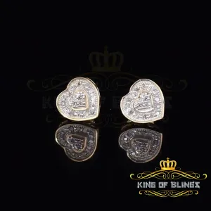 King of Blings-Micro Pave 0.11ct Real Diamonds 925 Yellow Silver Women's & Men's Heart Earrings