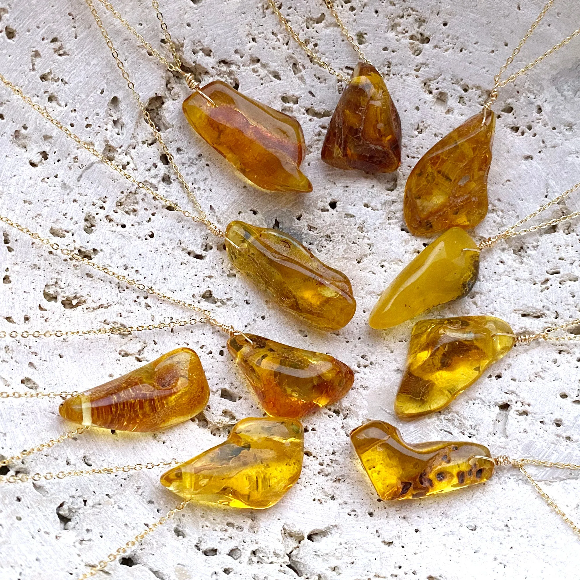 Large Genuine Natural Baltic Amber Necklace #L108 - 16 Kt Gold plated chain necklace Handmade Jewelry - Great gift