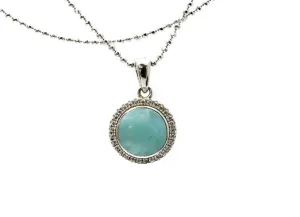 Larimar 8mm With White Sapphire Accents Pendant (Chain Included)