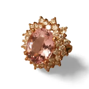 Magnificent 14K Pink Rose Gold Diamond Morganite Cocktail Ring