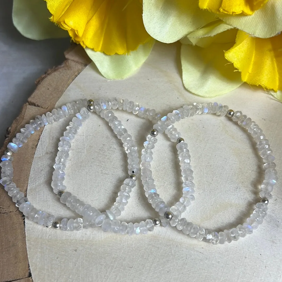 Moonstone Donut Bead Stretch Bracelet - AA