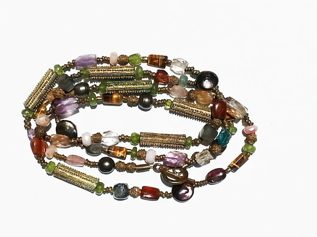 Necklace Semiprecious Mix And Vintage African Brass Double Length
