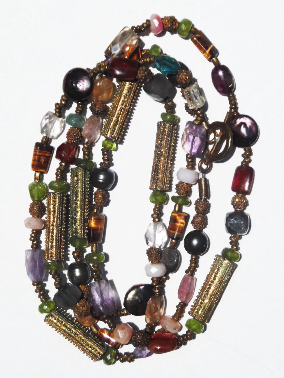 Necklace Semiprecious Mix And Vintage African Brass Double Length