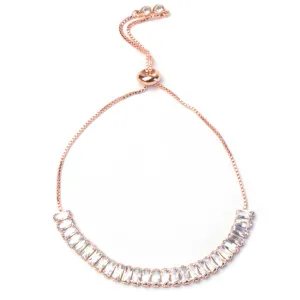 Rose Gold Cubic Zirconia Baguettes Pull Tie Bracelet