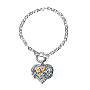 Silver Autism Aunt Pave Heart Charm Toggle Bracelet