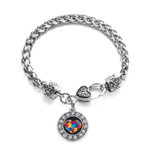 Silver Autism Awareness Heart Circle Charm Braided Bracelet