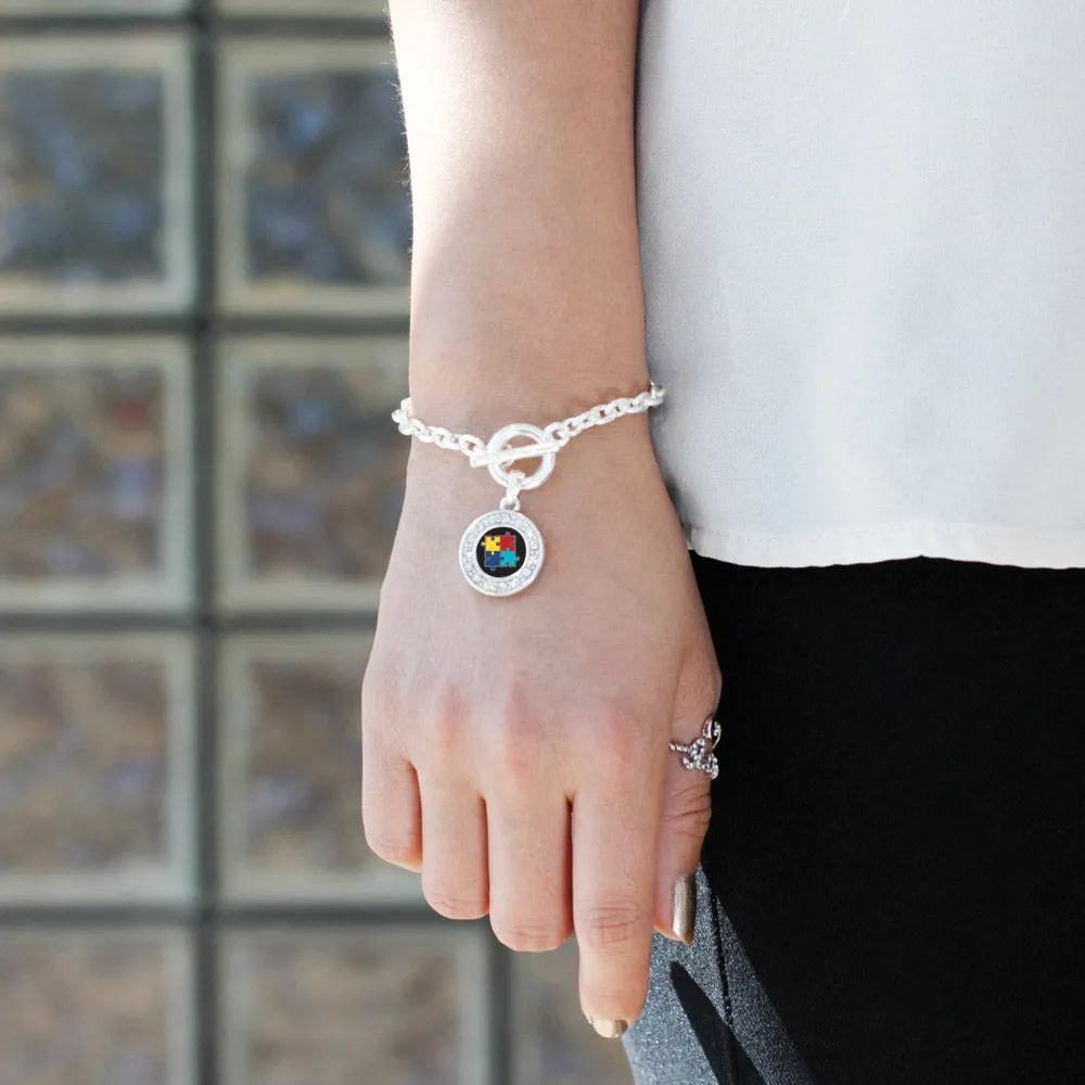 Silver Autism Awareness Jigsaw Circle Charm Toggle Bracelet