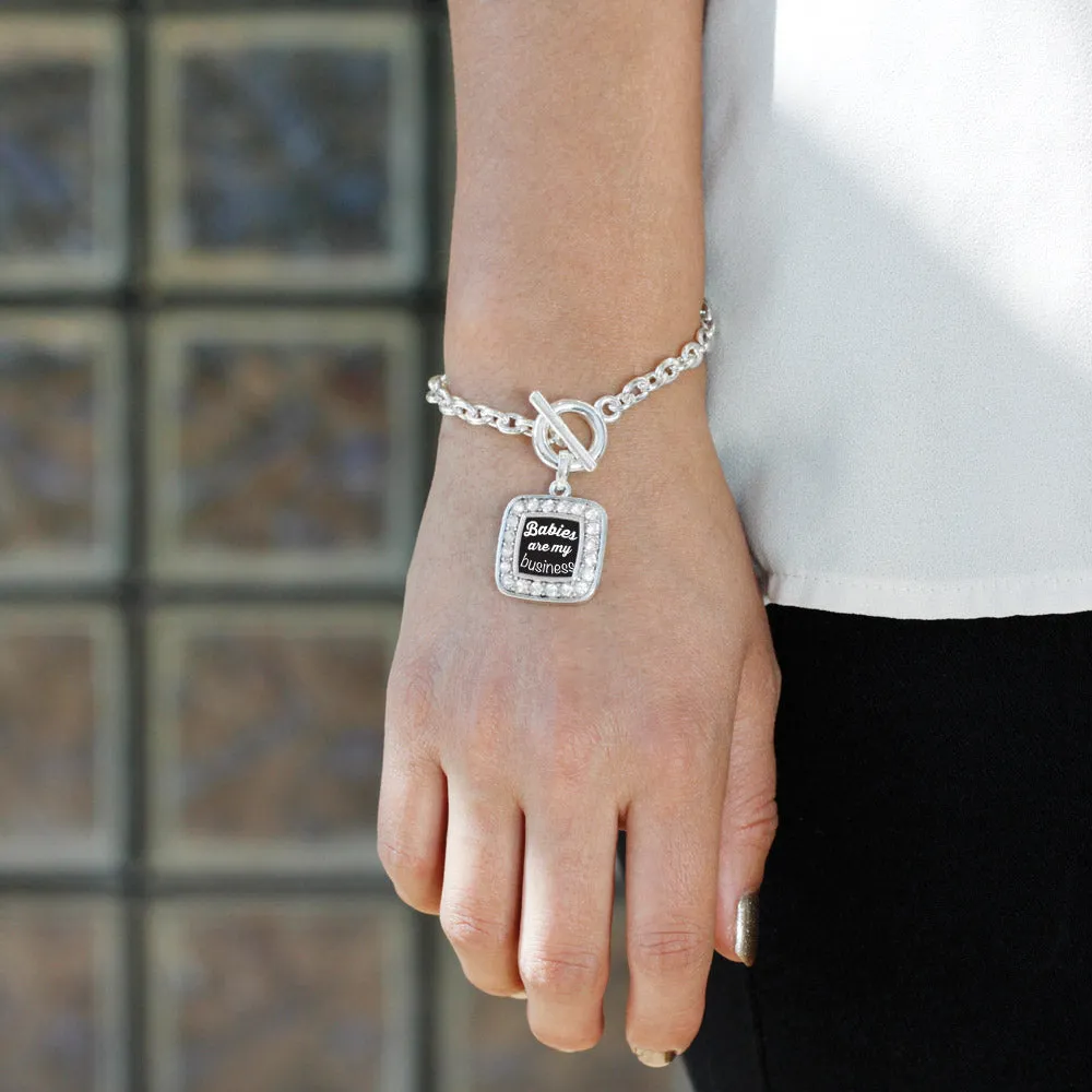 Silver Babies Are My Business Square Charm Toggle Bracelet
