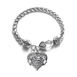 Silver Bengals Pave Heart Charm Braided Bracelet