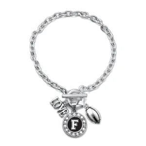 Silver Football - Sports Initial F Circle Charm Toggle Bracelet