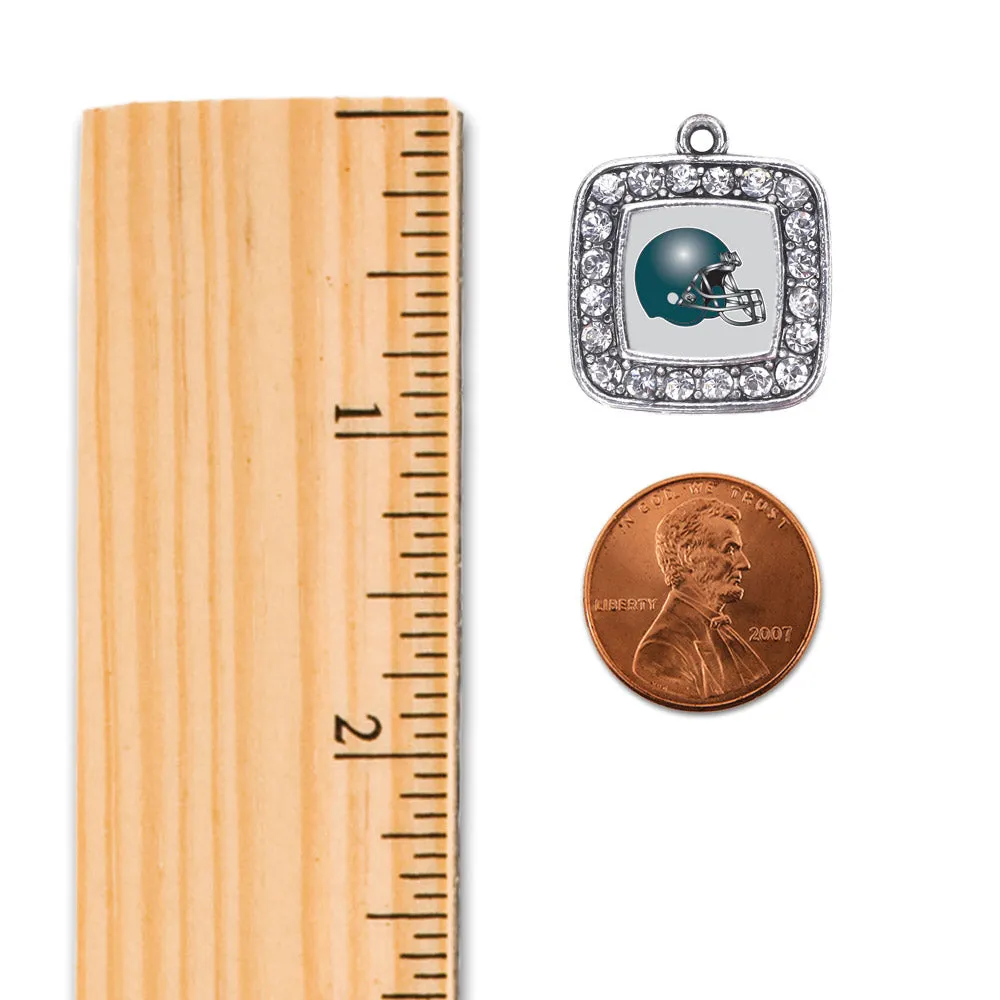 Silver Grey and Turquoise Team Helmet Square Charm Toggle Bracelet