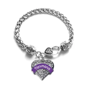 Silver Hermana - Purple Pave Heart Charm Braided Bracelet