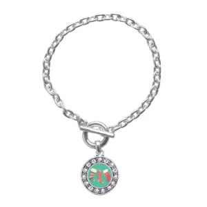 Silver Holiday Stockings Circle Charm Toggle Bracelet