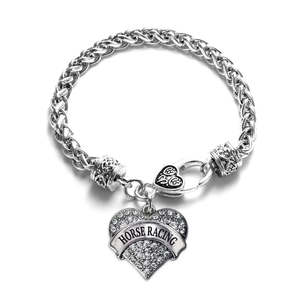 Silver Horse Racing Pave Heart Charm Braided Bracelet