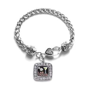 Silver Las Vegas Square Charm Braided Bracelet