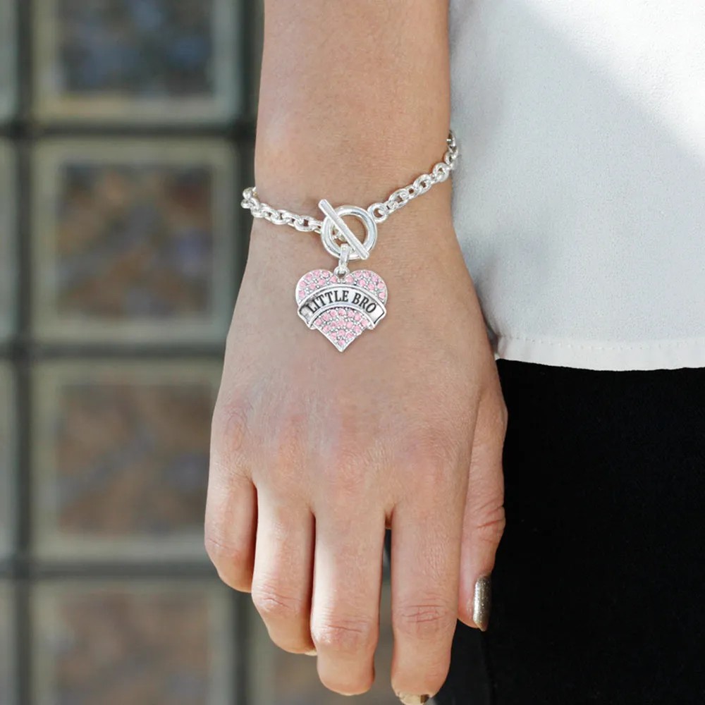 Silver Little Bro Pink Pink Pave Heart Charm Toggle Bracelet