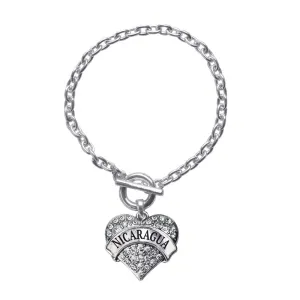Silver Nicaragua Pave Heart Charm Toggle Bracelet