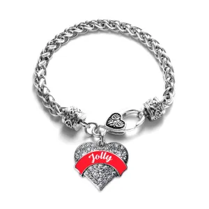 Silver Red Jolly Pave Heart Charm Braided Bracelet