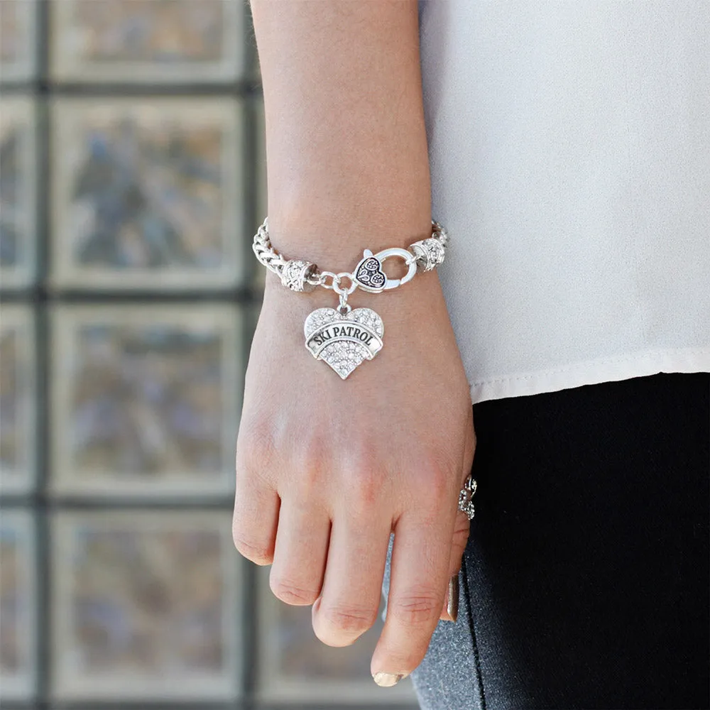 Silver Ski Patrol Pave Heart Charm Braided Bracelet