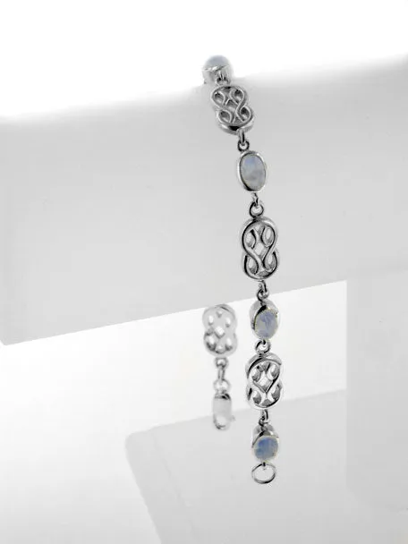 Sterling Silver Genuine Rainbow Moonstone Celtic Knot 7" Link Bracelet