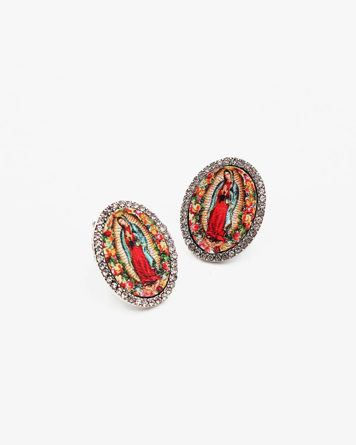 The Hail Mary Print Stud Earrings with Clear Stones