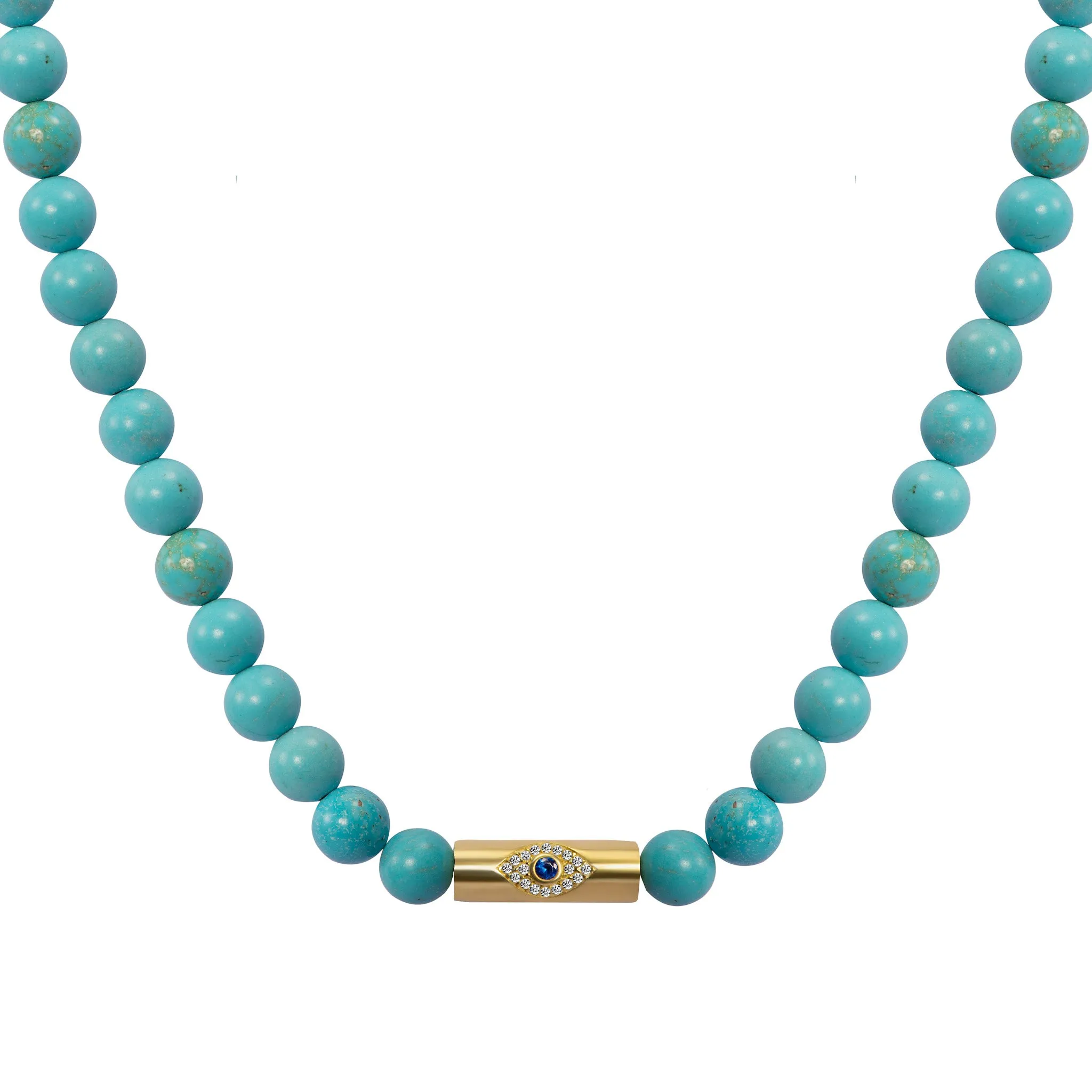 Turquoise beaded gold rod eye necklace